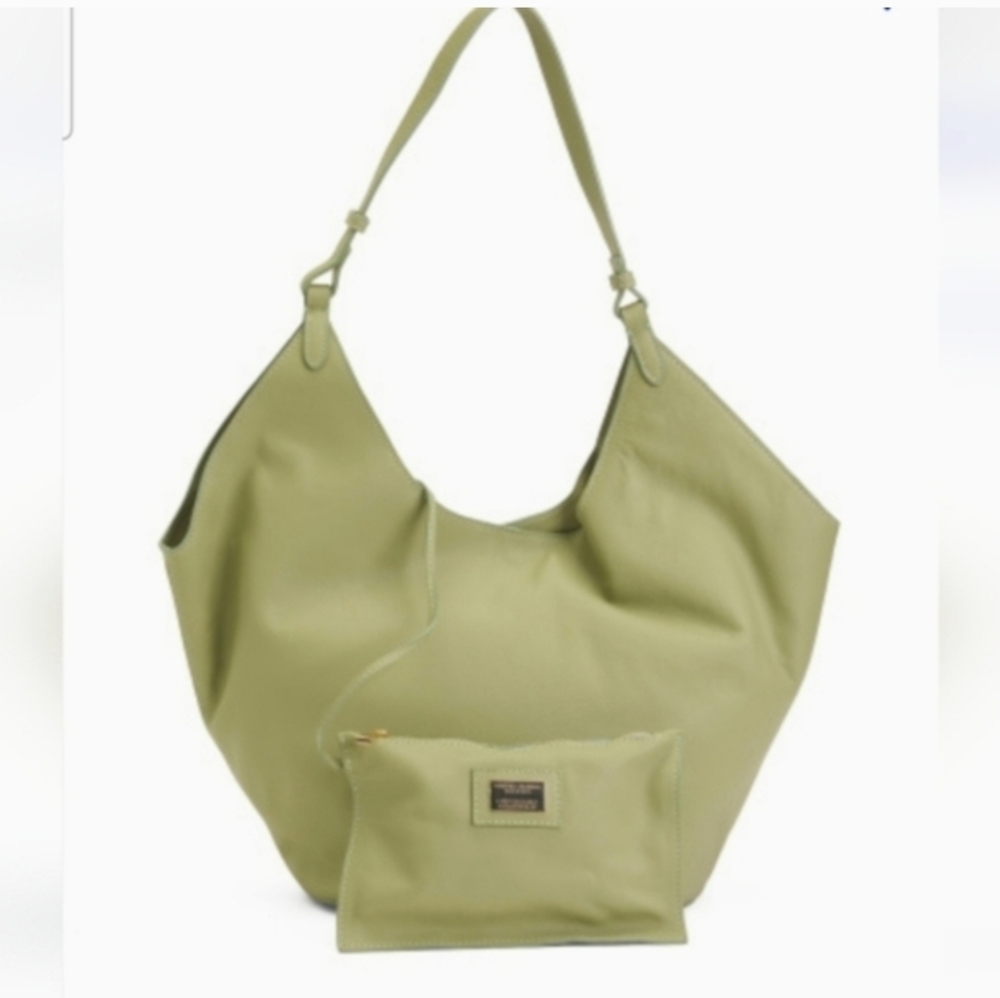 VIOLA CASTELLANI Made ln Italy Leather Hobo With Oval Bottom.Sage. NWT
